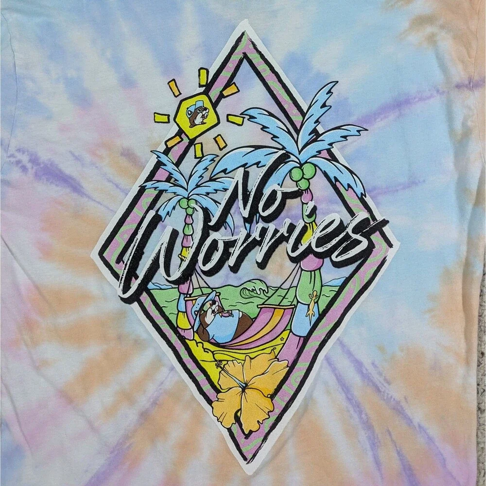 Buc-ee's T-Shirt Tie Dye No Worries 2-Sided Adult MEDIUM Pastel Retro 80s Vibe - Picture 4 of 5